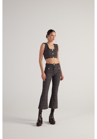 Holly Lolly Tüvit Kumaş Crop Tweed Büstiyer Siyah