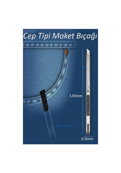 Maket Bıçağı Metal Cep Boy 9mm Falçata Kaymaz Kilitli Paslanmaz Dar 9mm Bıçaklı Maket Bıçağı Metal Falçata Küçük Boy