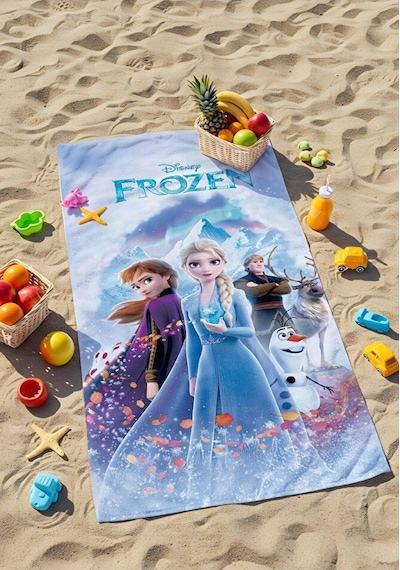 Dijital Baskılı Frozen Elsa- Anna Çocuk Plaj Havlusu Mavi