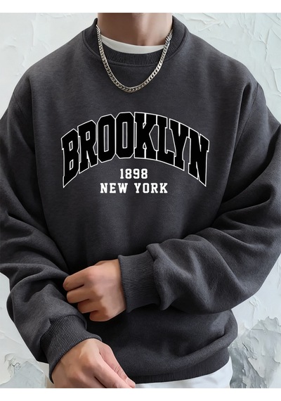 Startmore Startmorebrooklyn 1898 New York Prints Erkek Kapüşonlu Üst Sonbahar Bisiklet Yaka Tişörtü Temel Polar Antrasit