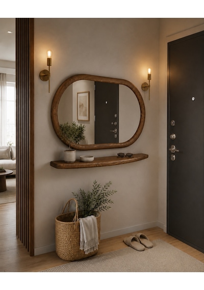 Dekoratif Elips Model 110x70 Cm Aynalı Dresuar - Raf Ceviz