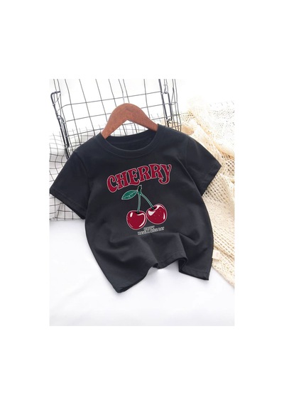 Uyguntarz Çocuk Happycherry Baskılıtasarım Tshirt Siyah