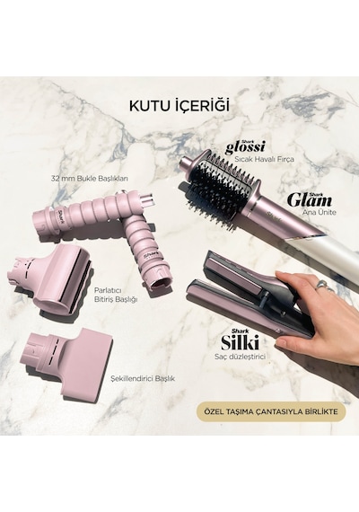 Shark Glam 5 Başlıklı Düz,dalgalı Ve Bukleli Çok Amaçlı Saç Şekillendirici - Pembe