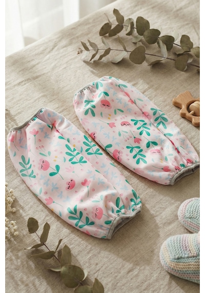 Sıvı Geçirmez Lastikli Bebek Mama Beslenme Kolluğu Seti Çocuk Aktivite Etkinlik Kol Kılıfı Flowy