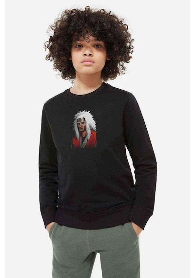 Tshirthane Jiraiya Sensei Baskılı Unisex Çocuk Siyah Sweatshirt