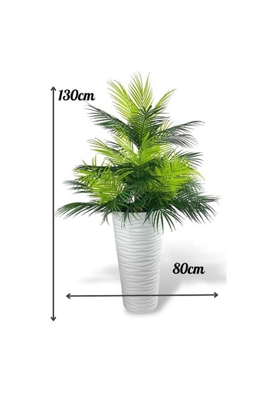 Yapay Çiçek Areka Salon Bitkisi Beyaz Uzun Kumsal Vazoda 130cm 45yaprak