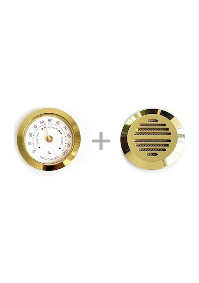 Metal Humidor Higrometresi ve Nemlendirici Haznesi Seti Sarı
