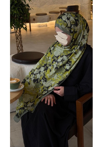 Qalortex Scarf Pamuklu Garden Desen Şal-zeytin Yeşili