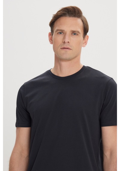 Ac&co Erkek Sıyah Slim Fit Dar Kesim Pamuklu Bisiklet Yaka Tişört SIYAH
