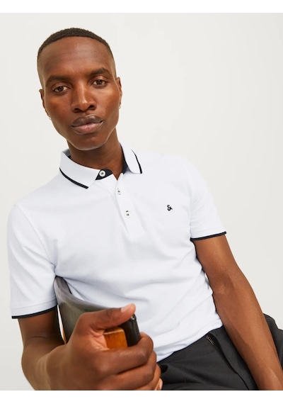 Jack & Jones Jjepaulos Polo Ss Noos Erkek T-shirt 12136668 Beyaz Siyah