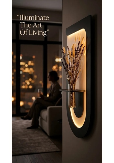 Akasya Ahşap Pilli Ledli İskandinav Tarzı Salon Duvar Rafı Modern Çiçeklik 40 X 75 Cm Parisgrisi - Antrasit