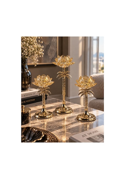 Sleep Nova Gold Kristal Lotus Çiçeği Dekoratif Obje 3 Lü Set