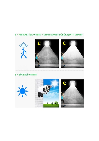Kamera Görünümlü Solar Led Lamba Güneş Enerjilli Su Geçirmez Uzaktan Kumandalı Çok Renkli