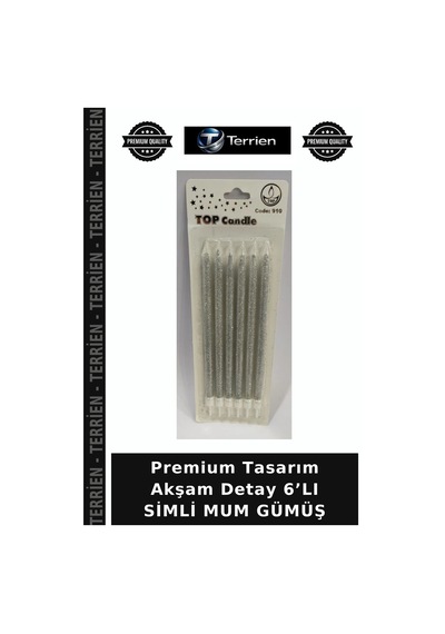Premium Tasarım Akşam Detay 6 Lı Simli Mum Gümüş