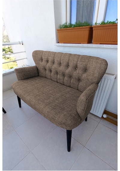 Azra Mobilya Ikili Balkonnkoltugu - Kanepe - Keten Kumaş - Salon-bekleme Koltugu - Kahverengi Kahverengi