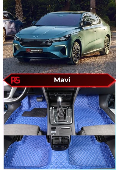 Togg T10f Özel Mavi Renk 8d Diamond Premium Kaymaz Deri Oto Paspas