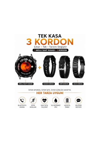 Haino Teko-33 3 Kordonlu Akıllı Saat  (Distribütör Garantili)