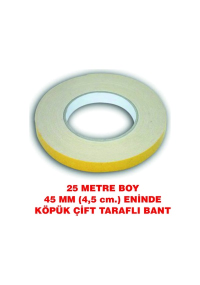 Çift Taraflı İçi Köpüklü Sarı Bant 25 M. Uzunlukta 45 Mm-4,5 Cm Ebatında 1 Adet