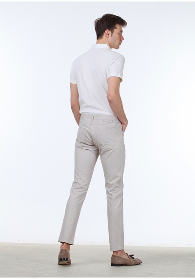 Ramsey Bej Dokuma Slim Fit Casual Pamuk Karışımlı Pantolon