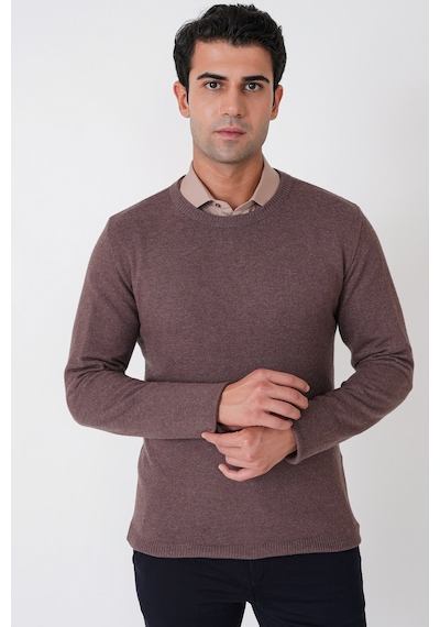 Slim Fit Ribanalı Düz Sütlü Kahve Yünlü Bisiklet Yaka Triko Kazak Tr 900 Slim Fit Ribanalı Düz Sütlü Kahve Yünlü Bisiklet Yaka Triko Kazak Tr 900