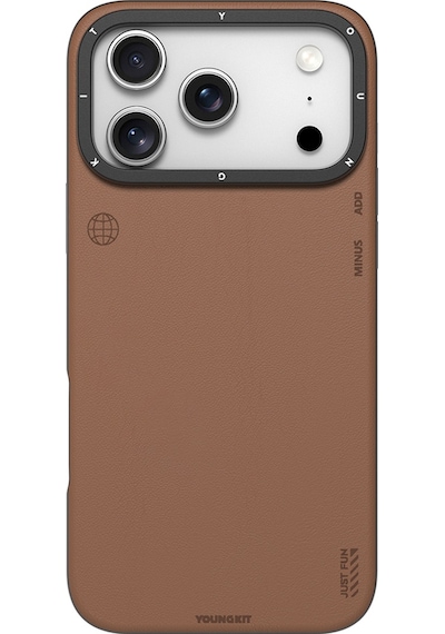 Apple Uyumlu iPhone 17 Pro Max Kılıf M-safeli Basit Mat Deri Desenli Youngkit Tech Fashion Seri Kapak Kahverengi Kahverengi