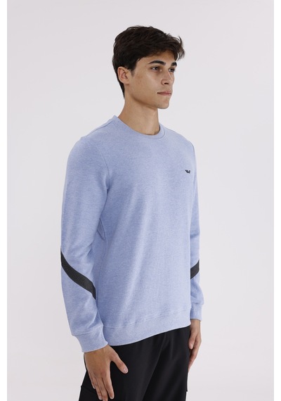 Rowinger Kol Şerit Detaylı Yuvarlak Yaka Göğüs Logolu Rahat Kalıp Mevsimlik Sweatshirt Baby Blue