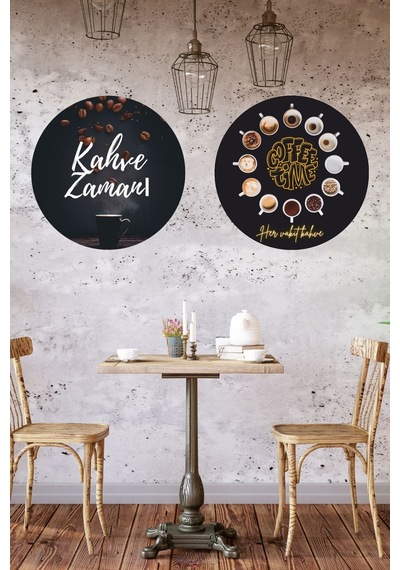 10 Lu Yuvarlak Ahşap Kahve Temalı Tablo Seti, Cafe, Çay Ocağı, Kahvehane Ve Mutfak Duvar Dekorasyonu