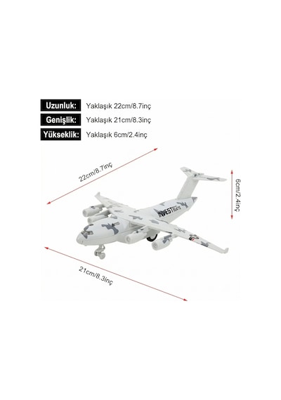 Metal Alaşım Işıklı Sesli Çek Bırak Askeri Kargo Uçağı - 22 Cm Büyük Boy Model Uçak