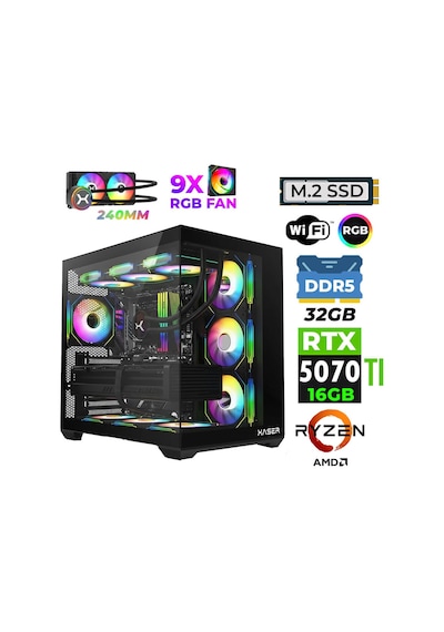 Xaser Velox X130 R7-9800X3D 32 GB 1 TB M.2 Nvme SSD 16 GB RTX5070Ti Dos Masaüstü Oyuncu Bilgisayarı