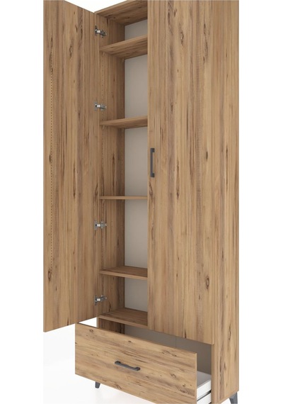 Arges Dolap 5 Raflı Tek Çekmeceli 2 Kapaklı 88x30x243 Çam-çam Çam