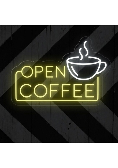 Open Coffee Yazılı Ve Şekilli Neon Tabela Sarı