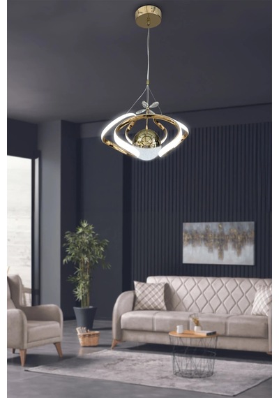 Dron Tek Top Modern Sarkıt Led Avize - 3 Renk Kumandalı - Gold Gold