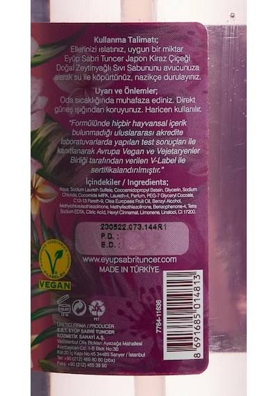 Eyüp Sabri Tuncer Doğal Zeytinyağli Sıvı Sabun Japon Kiraz Çiçeği 500 Ml Diğer