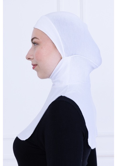 Loggia Beyaz Ninja Bone Boyunluklu Likralı Sporcu Bonesi Kadın Pratik Tesettür Hijab Başörtü Beyaz
