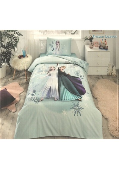 Disney Kapitoneli Nevresim Takımı Ranforce Mint Frozen Leaves Çok renkli