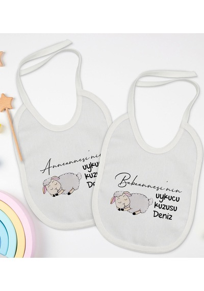 BK Kids Kişiye Özel Anneanne ve Babaanne Tasarımlı 2’li Beyaz Mam Beyaz