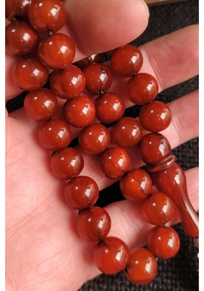11 x 11 MM Helezon Hare Sıkma Kehribar Tesbih, Zırh Püsküllü Tespih