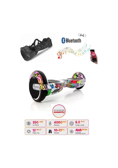 Elektrikli Kaykay Scooter Akıllı Denge Hoverboard + Hoverkart + Çanta Full Ledli Extrem Paket D04