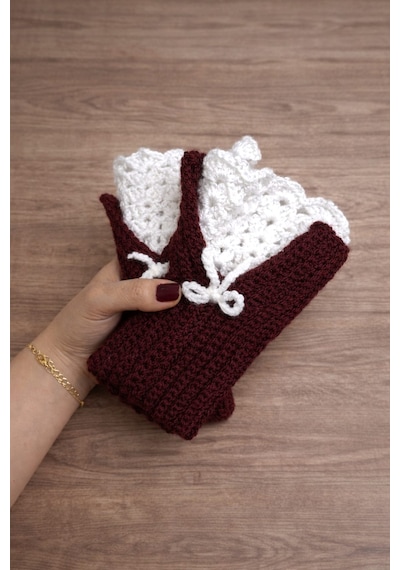 Youngcraft El Örgüsü Vintage Eldiven Bordo-beyaz