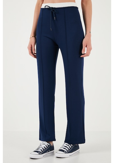 Lela Streç Slim Fit Yüksek Bel Geniş Paça Çimalı Bayan Eşofman Altı 5866078 Lacivert