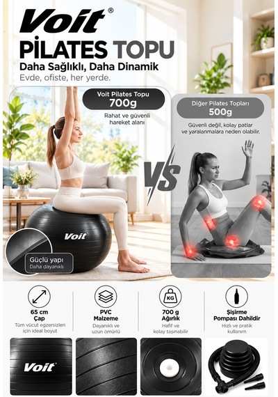 65 cm Pilates Topu Pompa Dahil Fitness ve Denge Egzersiz Topu Siyah