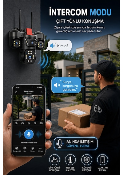 4 Kameralı 12mp Wifi Adaptörlü Gece Görüşlü Hareket Bildirimi Gönderen Güvenlik Kamerası