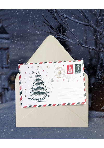 Yılbaşı Çam Ağacı Temalı Kartpostal Ve Zarf Seti, Yeniyıl, Tebrik