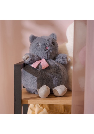 Soft Tombul Kedi Figürlü Yastık - Antrasit - 26x30 Cm Çok Renkli