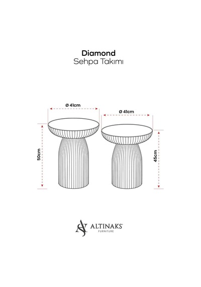 Diamond 3'lü Sehpa, Yan Sehpa, Zigon Sehpa - Aytaşı & Ud Renk Tabla Aytaşı Gövde & Ud Açık Ceviz Rengi Tabla