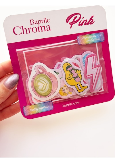 Pembe Renk Temalı Hologram Stickerlar 21 Adet Sticker Paketi Suya Dayanıklı Laptop Termos Telefon Etiket Seti