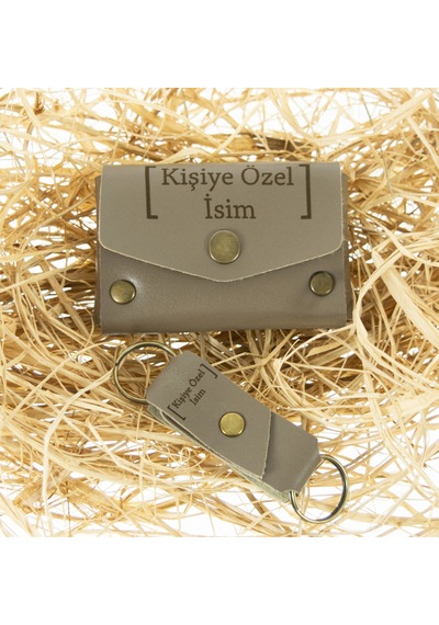 Miaju Sade Kahve İsme Özel Deri Cüzdan Ve Anahtarlık Takım, Yüksek Kalite Aksesuar Kahverengi