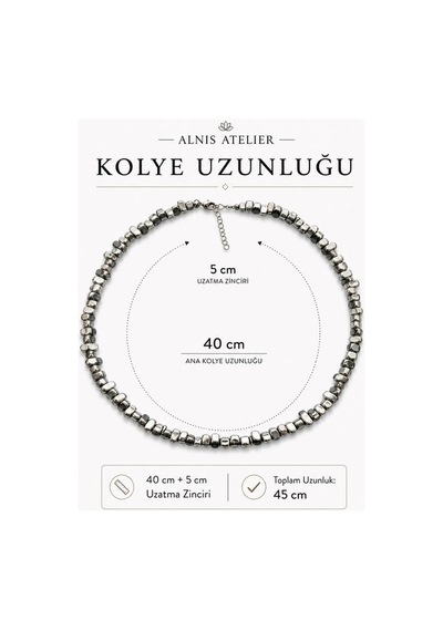 Gri Hematit Doğal Taş Kadın Kolye - Amorf Kesim Choker, 40+5 Cm Çok Renkli