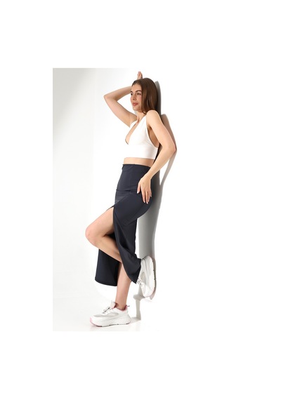 Winmoda34 Kadın Önden Derin Yırtmaçlı Dalgıç Etek Full Likralı Maxi Boy 92 Cm Füme