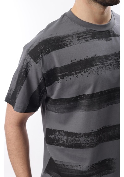Madmext Füme Baskılı Regular Fit Erkek T-shirt E7107 Füme